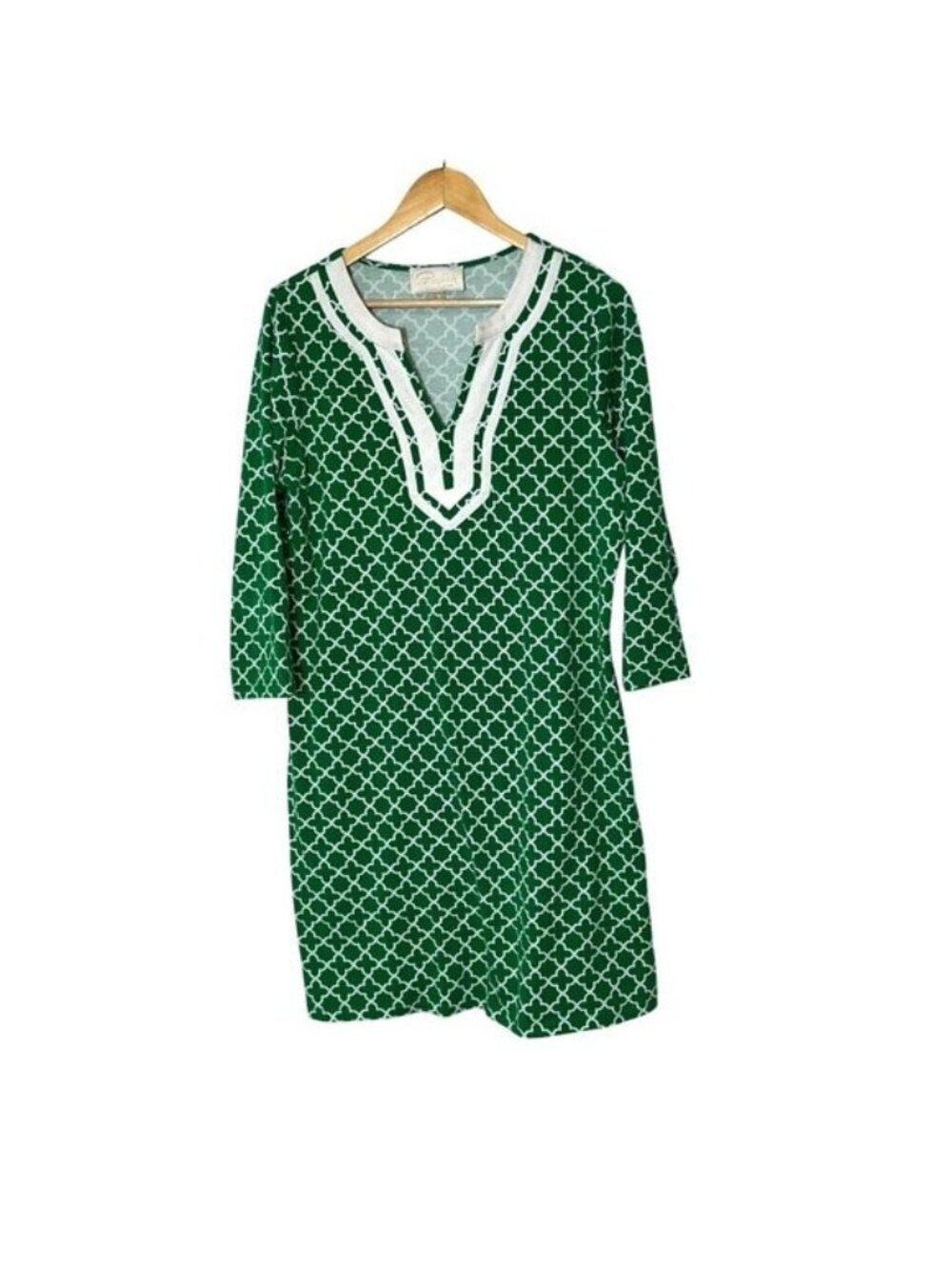 Pappagallo Green Split Neck Summer Shift Dress  Size 10 Womens
